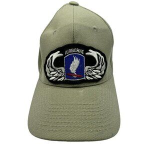 Vintage Airborne Hat Cap Beige Black Blue Strap‎ Back Adult Men